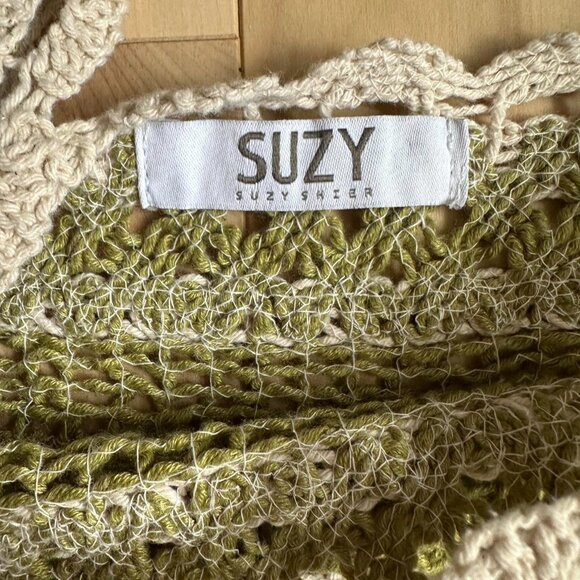 Crochet Tank – Green White Striped, Circle Hem, Boho Festival Top - Picture 4 of 7